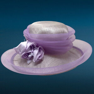 Vintage Peter Bettley London Hat Lavender Floral Straw & Tulle KY Derby Church